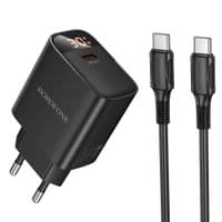 Мережевий зарядний пристрій BOROFONE BA97A Ilustre single-port PD30W Charger with digital display set (C to C) (EU) Black