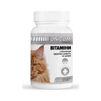 Вітаміни для котів Unicum PREMIUM здорова шерсть та шкіра 100 табл. (4820150201821)