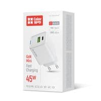 Мережевий зарядний пристрій ColorWay GaN Mini 45W PD Port PPS USB (Type-C PD + USB QC4.0) White (CW-CHS060PD-WT)