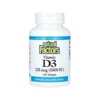Витаминно-минеральный комплекс Natural Factors Витамин D3, 125 мкг 5000 МЕ, Vitamin D3, 120 гелевых капсул (NFS-01056)