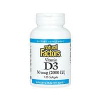 Витаминно-минеральный комплекс Natural Factors Витамин D3, 50 мкг 2000 МЕ, Vitamin D3, 120 гелевых капсул (NFS-01053)