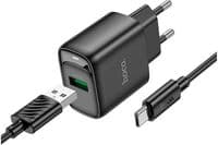 Зарядний пристрій HOCO C140A Smart single port QC3.0 charger set(Micro)(EU) Black