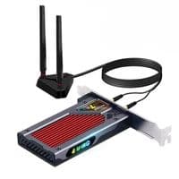 Мережева карта PCI-E x1, Fenvi FV-BE8800RGB, WiFi 7 (до 8800 Mbps), Bluetooth 5.4, Intel BE200, RGB підсвічування, радіатор, 2 зовнішні антени, підставка (!!! працює лише з процесорами Intel !!!)