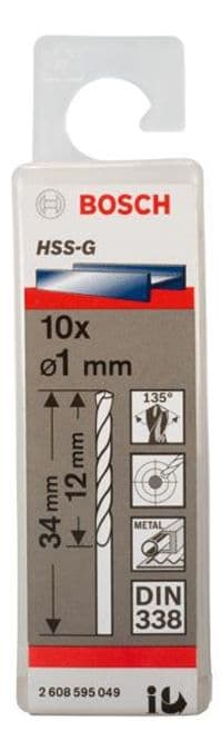 Сверло Bosch HSS-G 1 мм., 10 шт., по металлу