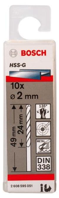 Сверло Bosch HSS-G 2 мм., 10 шт., по металлу