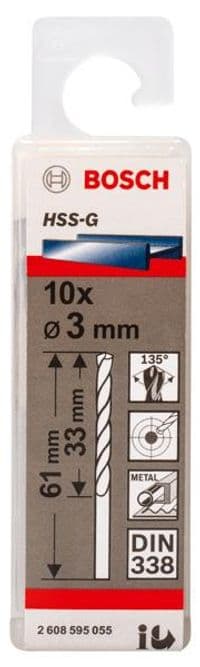 Свердло Bosch HSS-G 3 мм., 10 шт., по металу