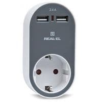 Зарядний пристрій REAL-EL USB-устройств + розетка (CS-20)