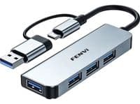 Хаб USB Fenvi F-TUH4, Grey, Type-C / USB 3.0 - 1xUSB 3.0 / 3xUSB 2.0, кабель 12 см, алюмінієвий корпус
