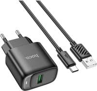 Зарядний пристрій HOCO C140A Smart single port QC3.0 charger set(Type-C)(EU) Black