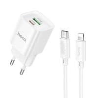 Сетевое зарядное устройство HOCO C147A Charm PD20W+QC3.0 charger set (C to iP)(EU) White