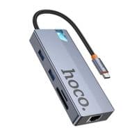 USB-хаб HOCO HB52 Wow 8-in-1 multi-function converter (HDTV+RJ45+SD/TF+PD+Type-C3.0+USB3.0*2) Deep Space Gray