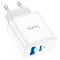 СЗУ 110-240V HOCO C104A USB-C+USB, PD20W, White, Box