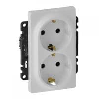 Розетка Legrand двойная Schuko 16А 250В со шторкам атические клеммы Белый, Valena LIFE
