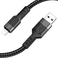 Кабель для передачи данных USB 2.0 AM на Lightning 1,2 м 2,4 А нейлоновый алюминиевый U110 черный HOCO (6931474770561)