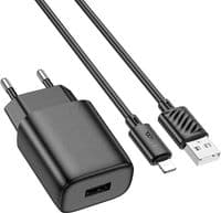 Зарядное устройство HOCO C134A Solid USB + cable USB to Lightning Black (6942007621311)