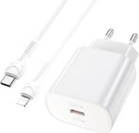 Зарядний пристрій HOCO N22 Jetta USB-C PD25W + cable USB-C to Lightning White (6931474760074)
