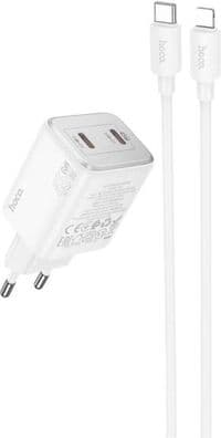 Зарядное устройство HOCO N42 Elogiado 2xUSB-C PD45W + cable USB-C to Lightning White (6942007617116)