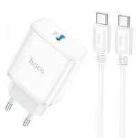 Набор СЗУ 110-240V HOCO C104A+ кабель Type-C, 1xUSB-C, PD20W, 1м кабель, White, Box