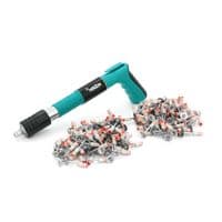 Пистолет строительно-монтажный под гвозди диаметром 7,3мм YT-40286 + 200 гвоздей монтажных пироксилиновых диаметром 7,3мм, защитные очки, чемодан, Green