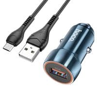 Набор АЗУ 12-24V HOCO Z46+ кабель Micro, 1xUSB, 18W, кабель 1м, Blue, Box