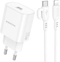 Зарядний пристрій BOROFONE BA82A Platinum USB-C PD25W + cable USB-C to Lightning White (6941991112263)