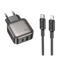 Зарядний пристрій BOROFONE BAS54A Absolute 1xUSB-C PD20W + 1xUSB QC3.0 + cable USB-C to Lightning Black (6941991116216)