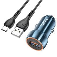 Набор АЗУ 12-24V HOCO Z46+ кабель Type-C, 1xUSB, 18W, кабель 1м, Blue, Box