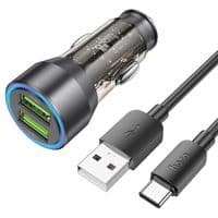 Набор АЗУ 12-24V HOCO NZ12+ кабель Type-C, 2xUSB, 36W, кабель 1м, Black, Box