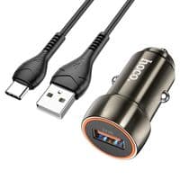 Набор АЗУ 12-24V HOCO Z46+ кабель Type-C, 1xUSB, 18W, кабель 1м, Black, Box