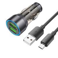 Набор АЗУ 12-24V HOCO NZ12+ кабель Micro, 2xUSB, 36W, кабель 1м, Black, Box