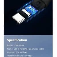 Кабель Cabletime USB Type-C - USB Type-C (M/M) PD 100W, 2 м, Чорний (CU02L)
