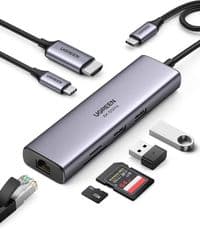 Хаб USB Ugreen CM512, Grey, Type-C 3.1 - 1xType-C (100 Вт) / 2xUSB 3.0 / HDMI 4K / GLan / microSD / SD, кабель 15 см, алюминиевый корпус (90568)