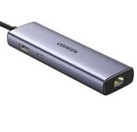 Хаб USB Ugreen CM512, Grey, Type-C 3.1 - 1xType-C (100 Вт) / 3xUSB 3.0 / HDMI 4K / GLan, кабель 15 см, алюмінієвий корпус (15598)