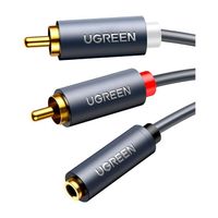Кабель-перехідник звуковий, 3.5 мм (F) - 2xRCA (M), 1 м, Black, Ugreen AV102 (10588)