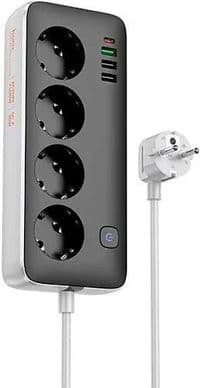 Сетевой удлинитель HOCO AC22 Sunlight 4-bit (PD30W/1C3A) desktop socket (EU/GER)(L=3M) Black