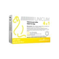 Таблетки для тварин Unicum 4 в 1 від бліх, кліщів, гельмінтів з пробіотиком для собак 2.5-10 кг (4820275970312)