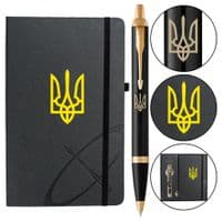 Ручка шариковая Parker IM 17 UKRAINE Black GT BP Трезубец + блокнот Parker + подарочная упаковка GIFT24 (22032b24_T001y)