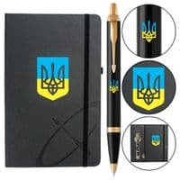 Ручка шариковая Parker IM 17 UKRAINE Black GT BP Трезубец син-желт. + блокнот Parker + подар.упаковка GIFT24 (22032b24_T0016u)