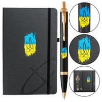 Ручка шариковая Parker IM 17 UKRAINE Black GT BP Трезубец фигурный на фоне флага + блокнот+подар.упаковка GIFT24 (22032b24_T1026u)