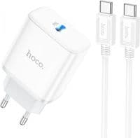 Зарядний пристрій HOCO C104A USB-C PD20W + cable USB-C to USB-C white (6931474782915)
