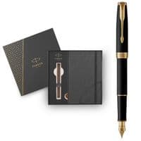 Ручка перьевая Parker SONNET 17 Matte Black Lacquer GT FP F + блокнот Parker + подар.упаковка GIFT24 (84 811b24)