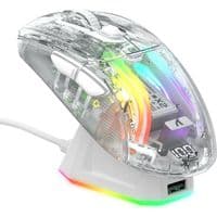 Миша бездротова Attack Shark X2 Pro + док-станція, Transparent White, Bluetooth 5.2 / USB 2.4GHz / Type-C, оптична (сенсор PixArt PAW3212), 1200 - 4000 dpi, RGB підсвічування, 5 кнопок, акумулятор 800 mAh