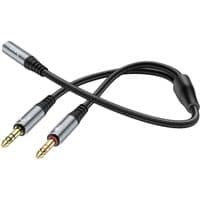 Аудіокабель HOCO UPA21 2-в-1 3.5 аудіокабель для гарнітури (мама - 2*мама) 0.25 м, металевий сірий