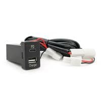 Flush-mounted car charger 38W-L01T03-Fuse, PD+QC, Type-C: 20W, USB: 18W, soldering wire kit with fuse, 33x22x58mm, Black
