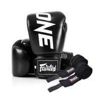 Боксерські рукавички Fairtex BGV1-ONE (натуральна шкіра) Black 16 унцій (бинти в комплекті) (BGV1-ONE_16oz_Black)