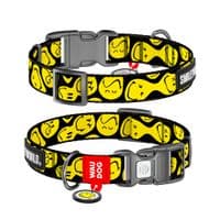 Ошейник для животных WAUDOG Nylon с QR-паспортом "Смайлики на черном", пластиковый фастекс XL (283-0181)