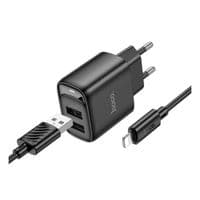 Зарядний пристрій HOCO C141A Smart dual-port charger set(iP) Black