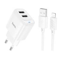 Зарядний пристрій HOCO C141A Smart dual-port charger set(iP) White