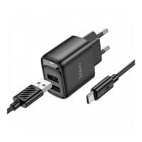 Сетевое зарядное устройство HOCO C141A Smart dual-port charger set(Type-C) Black