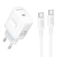 Мережевий зарядний пристрій BOROFONE BA99A Breeze single port PD20W Charger Set (C to C) White
